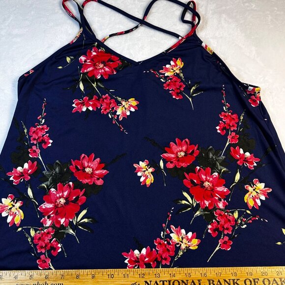 Papermoon Womens Blouse Navy Floral Spaguetti Strap Top Sz 1X Crisscross Back - Picture 5 of 10